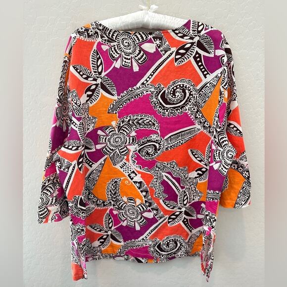 HOT COTTON | Plus Size Linen Blend Abstract Print Button Down Shirt | Size 1X - Picture 4 of 7